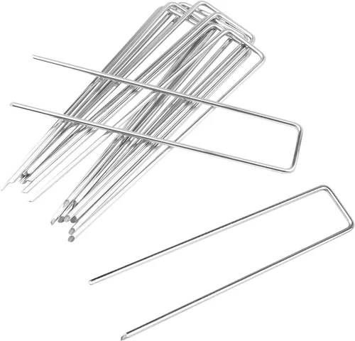 Vista 8 de Paquete de 10 grapas galvanizadas para paisaje, estacas de jardín en forma de U de 6 pulgadas, estacas de metal para tienda, estacas de tierra