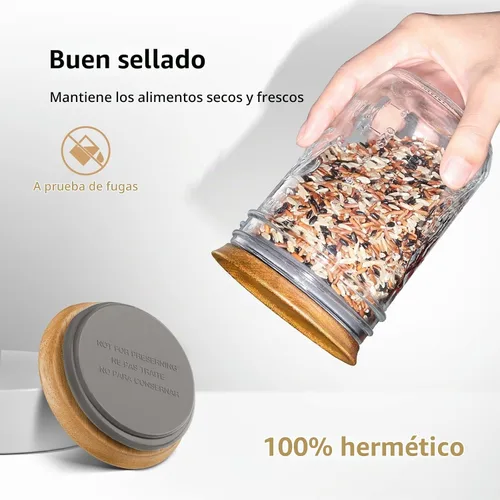 Vista 5 de 6 paquetes de tapas de tarros Mason de boca regular de madera para tarros Ball/Mason/Kerr, madera de acacia natural, material de grado alimenticio