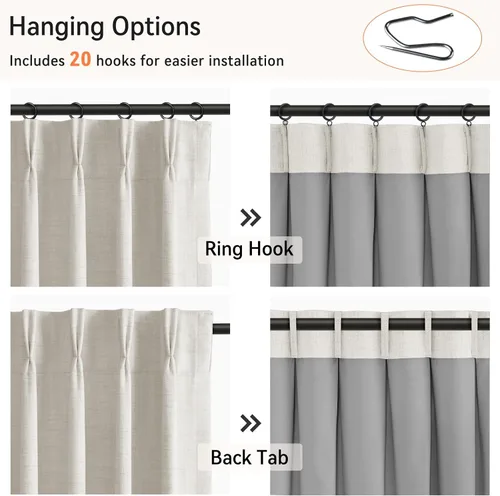 Vista 2 de 100% Blackout Shield Cortinas opacas con textura y aspecto de lino de 72 pulgadas de largo, juego de 2 paneles de cortinas opacas de lino sintético