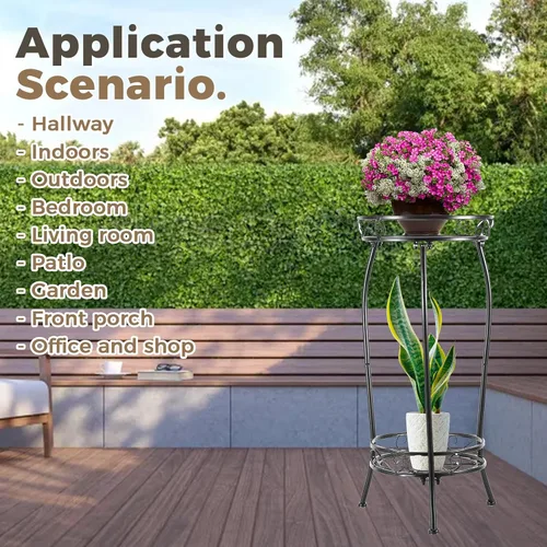 Vista 19 de Kavlium Paquete de 2 Soportes para Plantas de Interior y Exterior, Soportes Altos de Metal Negro Resistentes al Óxido y Estables, Estante