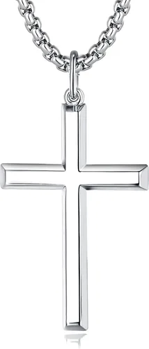 Vista 13 de FANCIME Cross Necklace for Men Sterling Silver Cross Necklaces High Polished Gift For Men, Stainless Steel Box Chain Length 24 Inch Oro pulido
