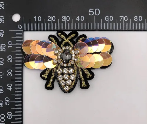Vista 5 de 5 piezas de parches de cuentas de libélula con diamantes de imitación para coser parche de lentejuelas hecho a mano con cuentas de insectos