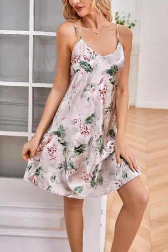 Vista 4 de MUSSIN Women's Sexy Satin Nightdress Lingerie Robe Silky Chemise Sleepwear Mini Nightgown Full Slips Spaghetti Strap Negligee