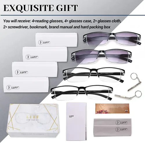 Vista 6 de LUFF 4pairs Reading Glasses Men Blue Light Computer Readers UV400 Eyeglasses Spring Hinges