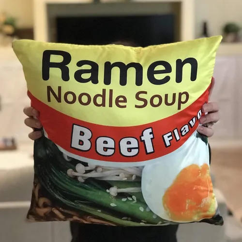 Vista 4 de Torched Ramen Soup Stash con bolsillo secreto Cojín decorativo con compartimento oculto Se adapta a rellenos de almohada de 16 x 16 pulgadas