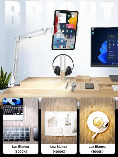 Vista 5 de CACENCAN Soporte de cuello de cisne para escritorio de cama, soporte para tableta, soporte para Kindle iPad para teléfono y tableta, soporte