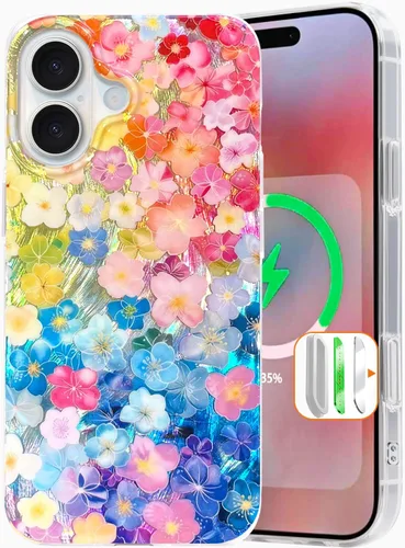 Vista 46 de I-MGAE-IN-AR Funda compacta para iPhone 12 Pro, diseño colorido de flores iridiscentes, holográfica, brillante, bonita funda para iPhone 12