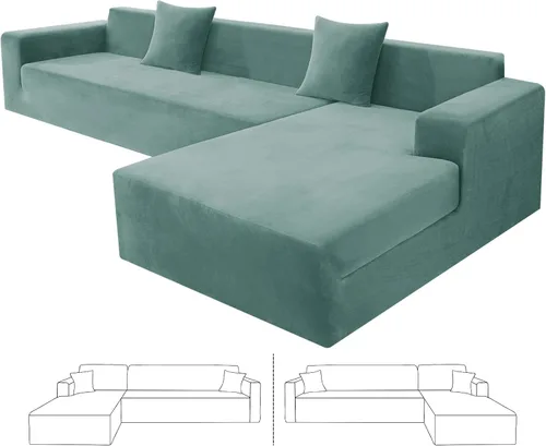 Vista 12 de ZNSAYOTX Fundas para sofá modular de terciopelo suave, fundas de felpa de lujo con parte inferior elástica para sofá modular en forma de L, 2