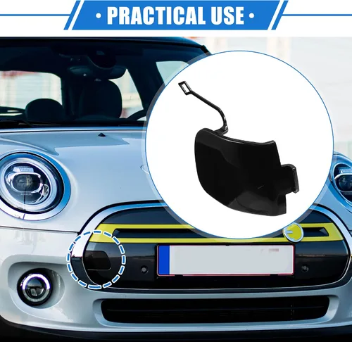 Vista 2 de Tapa de gancho de remolque de automóvil compatible con Mini Cooper 2014-2018, parachoques delantero negro de plástico duradero