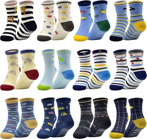 Vista 13 de SkiBeaut Calcetines antideslizantes para niños y niñas de 1 a 7 años, 12 pares de calcetines para niños y niñas