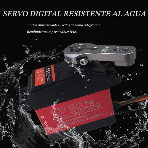 Vista 2 de Servo digital RC de 25 kg de alto par, alta velocidad, engranaje metálico completo, resistente al agua, ángulo de control de 180 grados