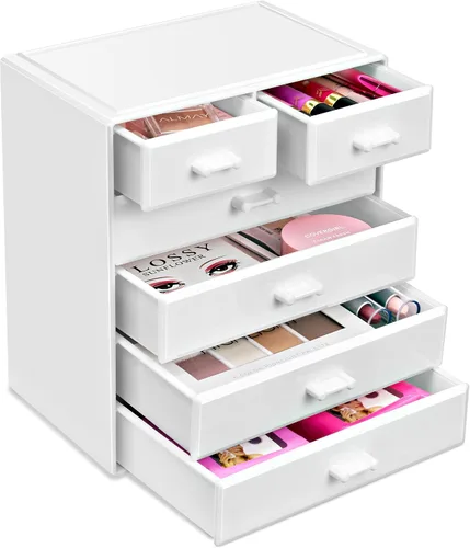 Vista 10 de Sorbus Organizador de Maquillaje, Soporte para Brochas y Cajones de Almacenamiento de Maquillaje - Organizador de Maquillaje Acrílico para Tocador