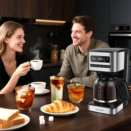Vista 9 de Taylor Swoden Cafeteras programables de 12 tazas, cafetera para café caliente y café helado, 4 niveles de intensidad de preparación, pantalla LED