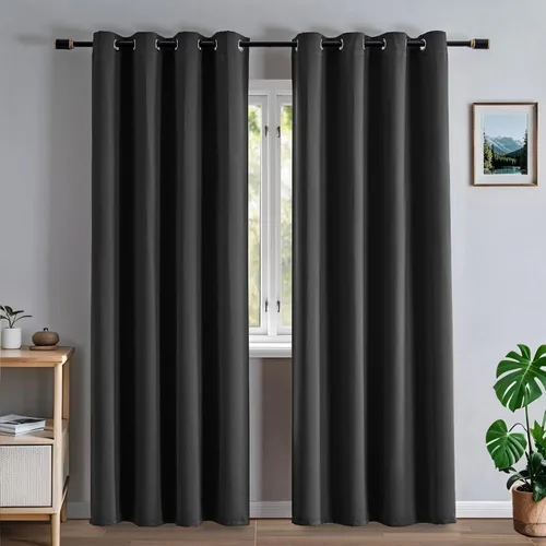 Vista 26 de Cortinas opacas para sala de estar, cortinas 100% opacas de 90 pulgadas de largo, juego de 2 paneles de 2 paneles, con aislamiento térmico, pestaña