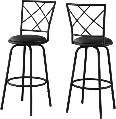 Vista 3 de Monarch Specialties 2375 Taburete, juego de 2, giratorio, altura de barra, metal, aspecto de piel sintética, negro, contemporáneo, taburete de bar