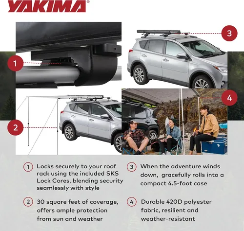 Vista 5 de Yakima Toldo ligero de 4.5 pies montado en el techo con bloqueo SKS incluido, fácil de montar y sistema de fijación súper simple, OverNOut, pequeño