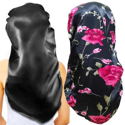 Vista 9 de 2 gorros largos de satén para dormir, gorro de trenzas extra grandes para dormir, cabello largo, gorro de banda elástica suave y cómodo para mujer