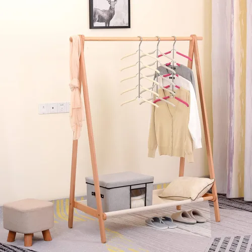 Vista 4 de Paquete de 3 perchas de ropa 5 en 1 que ahorran espacio cromadas y de espuma para blusas, árboles, perchero de ropa antideslizante de acero