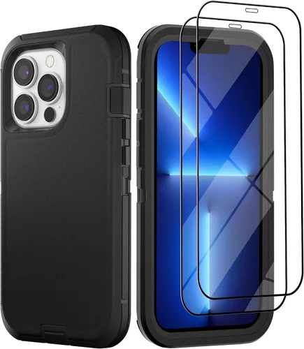 Vista 22 de Funda para iPhone 13 con 2 protectores de pantalla, resistente de grado militar, funda de cuerpo completo para hombres y mujeres (aguamarina + rosa)