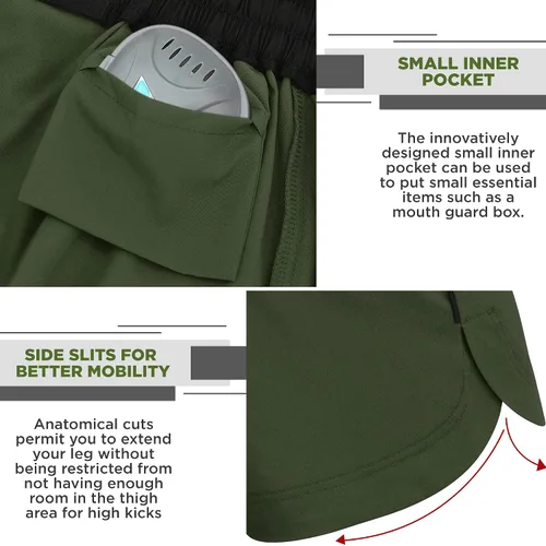 Vista 2 de RDX Pantalones cortos de MMA para entrenamiento y kickboxing Pantalones cortos de lucha para artes marciales, pelea de jaulas, Muay Thai, BJJ