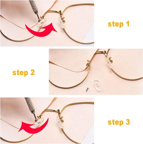 Vista 6 de 18 pares de almohadillas nasales para lentes, kit de reparación de anteojos con destornilladores, almohadillas para la nariz, tornillos, pinzas