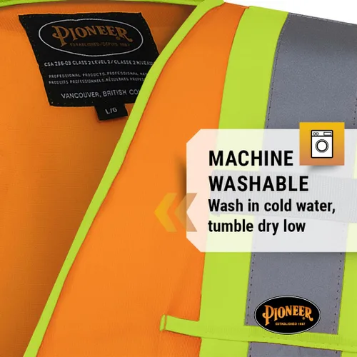 Vista 7 de Pioneer Chaleco de seguridad con mangas Hi Vis para hombres y mujeres, tricot transpirable, cinta reflectante, bolsillos, clase 3, color naranja