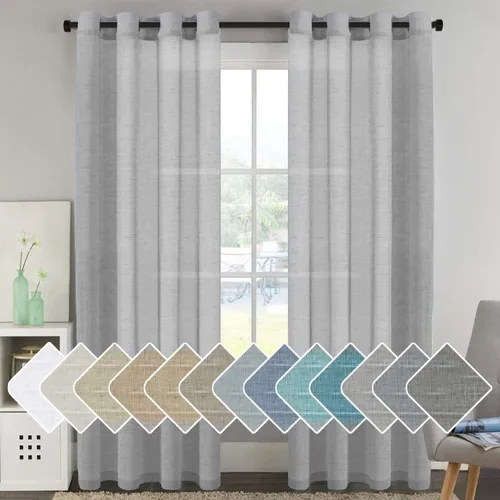 Vista 102 de H.VERSAILTEX Cortinas de lino de mezcla natural para sala de estar/cortinas de lino semitransparentes reductoras de luz de 54 pulgadas de largo