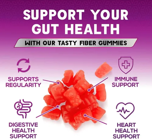 Vista 6 de Gomitas de fibra para adultos – Fibra soluble 0.14 oz por porción – Suplemento de fibra prebiótica a base de plantas para salud digestiva, salud
