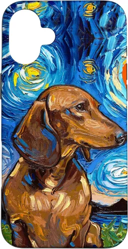 Vista 23 de Aja - Carcasa para iPhone 17 de pelo corto marrón con diseño de perro de noche estrellada Doxie