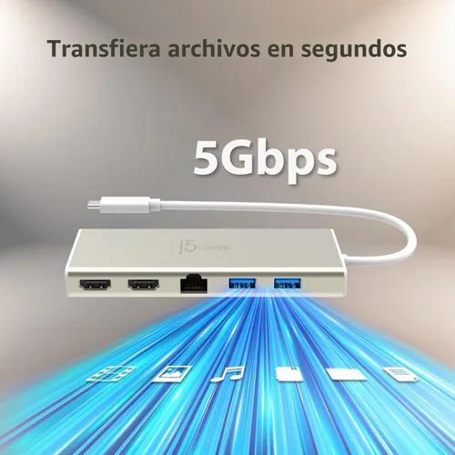 Vista 4 de j5create Concentrador USB-C Mini Dock-Tipo C con 2X HDMI, 2X USB 3.0