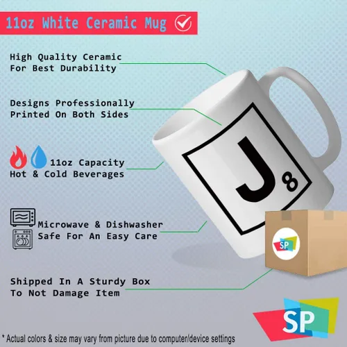 Vista 2 de Taza de café divertida personalizada Taza de café "J" Scrabble inicial Monograma Letra J Taza de té de cerámica blanca 11 oz Diseño solamente