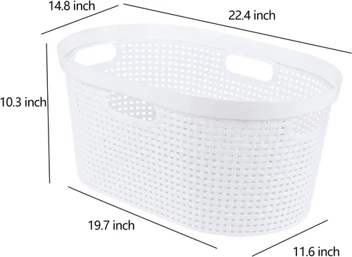 Vista 3 de Paquete de 4 cestas para la ropa sucia con mango recortado, cestas de plástico blanco, 40 L Dirty Clothes Storage Hamper
