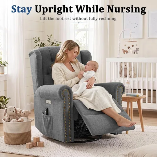 Vista 6 de Power Swivel Rocking Recliner Chair with Massage & Heat, Grey
