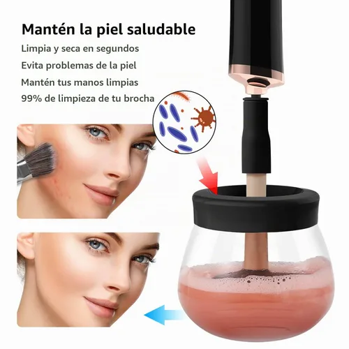 Vista 6 de Senbowe Máquina limpiadora y secadora de brochas de maquillaje mejorada, cepillo giratorio automático eléctrico para cosméticos con collares de goma