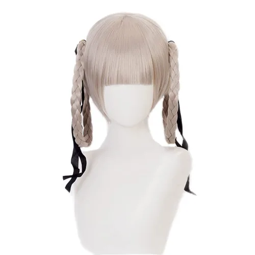 Vista 3 de JOMICO Momobami Kirari - Pelucas de cosplay para mujer, Kakegurui, Halloween, fiesta, pelucas sintéticas, color tostado con cabello trenzado y colas