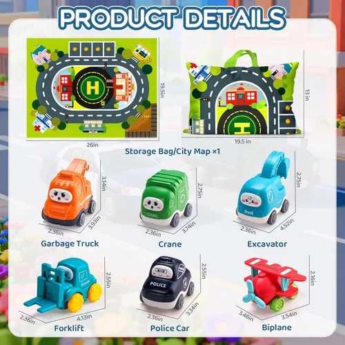 Vista 6 de Juguete grande de camión de dibujos animados para niños de 1 año con tapete de juego/bolsa de almacenamiento, juguetes para bebés y niños pequeños