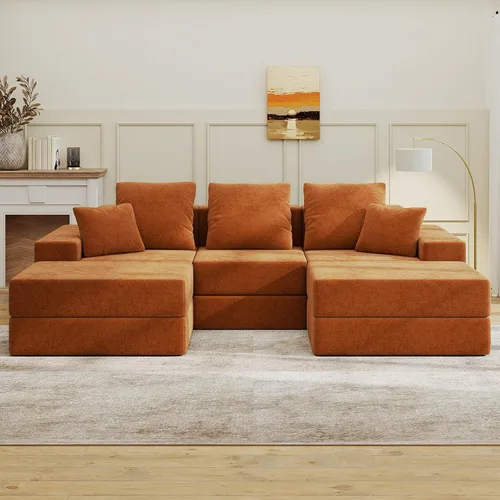 Vista 22 de Living&Giving Sofá seccional en forma de nube para sala de estar, sofá modular sin huesos con 1 otomano, el asiento central se puede combinar