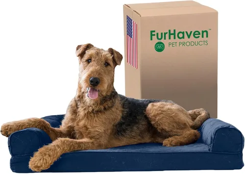 Vista 25 de Furhaven Cama para perro de espuma viscoelástica para perros medianos y pequeños con cojines extraíbles y funda lavable, para perros de hasta 35