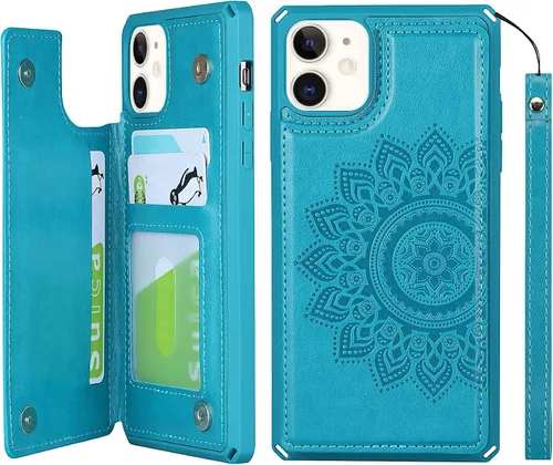 Vista 16 de iCoverCase Funda compatible con iPhone 11 con tarjetero para mujer, bloqueo RFID en relieve, piel sintética con correa de muñeca de 6.1 pulgadas