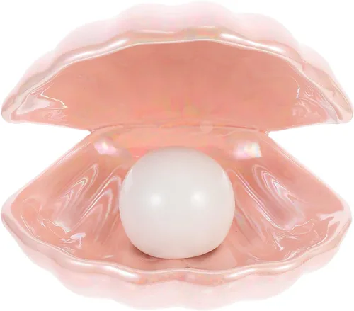 Vista 10 de IMIKEYA Shell Pearl Light White Ceramic LED Pearl in Shell Luz nocturna Escritorio portátil inspirado en el océano Lámpara de concha para dormitorio