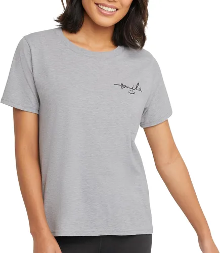 Vista 7 de Hanes ComfortBlend - Camiseta gráfica para mujer, cuello redondo, algodón para mujer, talla grande Negro
