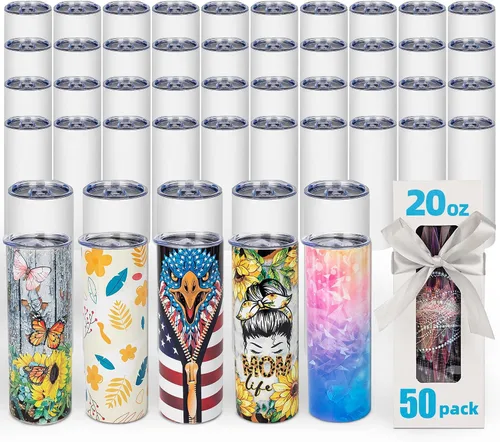 Vista 10 de Paquete de 12 unidades de vaso de sublimación de 20 onzas, delgado, recto, a granel, vaso de sublimación de acero inoxidable de doble pared aislado