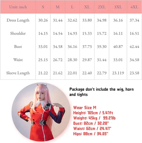Vista 5 de NSPSTT Zero Two Cosplay Disfraz Darling 002 Cosplay diadema cuernos mujeres uniforme traje