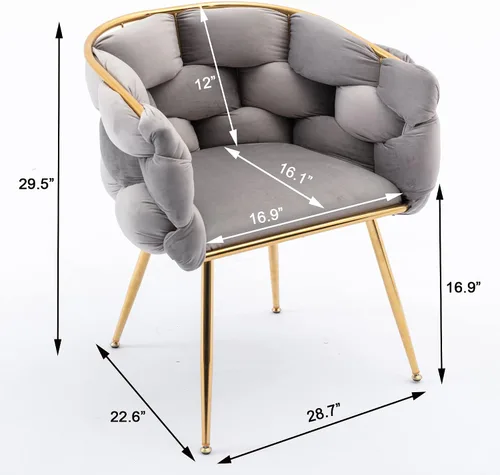 Vista 3 de Polibi Juego de 2 sillas simples de terciopelo de lujo, silla de acento moderna, taburete de tocador para dormitorio, hogar, mesa de manicura (gris)