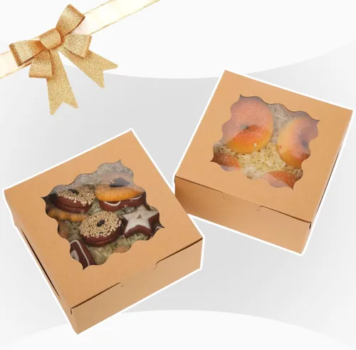 Vista 4 de Bakepacker 60 cajas de papel kraft para panadería con ventana de 6 x 6 x 3 pulgadas de grosor y resistentes cajas de pastelería de macarrones