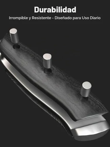 Vista 6 de Santoku - Cuchillo de 7 pulgadas, hoja alemana de acero inoxidable, cuchillo de corte profesional, mango ergonómico de madera de Pakkawood