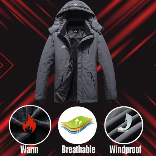 Vista 5 de Chaqueta de esquí impermeable para hombre, resistente al viento, cortavientos, abrigo de nieve cálido con capucha