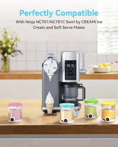 Vista 2 de Pintas y tapas Creami Swirl NC701 NC701C Compatibles con Ninja Swirl CREAMi para helados y helado suave (Serie NC700), de grado alimenticio y aptas