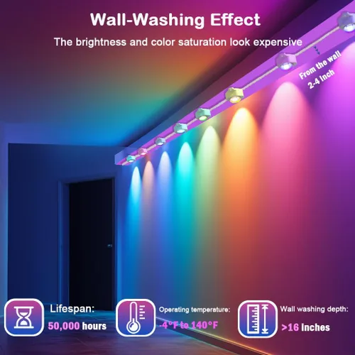 Vista 9 de iYogaled Luces exteriores permanentes para casa, 50 pies de luces de borde exterior inteligentes RGB con 63 modos de escena, luces LED impermeables