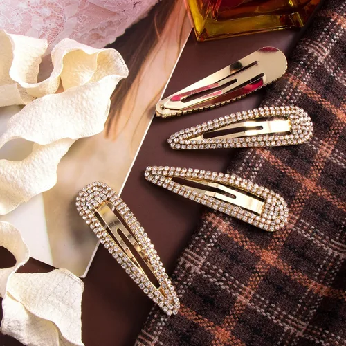 Vista 7 de HINZIC 4 pinzas para el cabello con diamantes de imitación de 3 pulgadas, antideslizantes, pasadores dorados, de metal, para boda, graduación, San